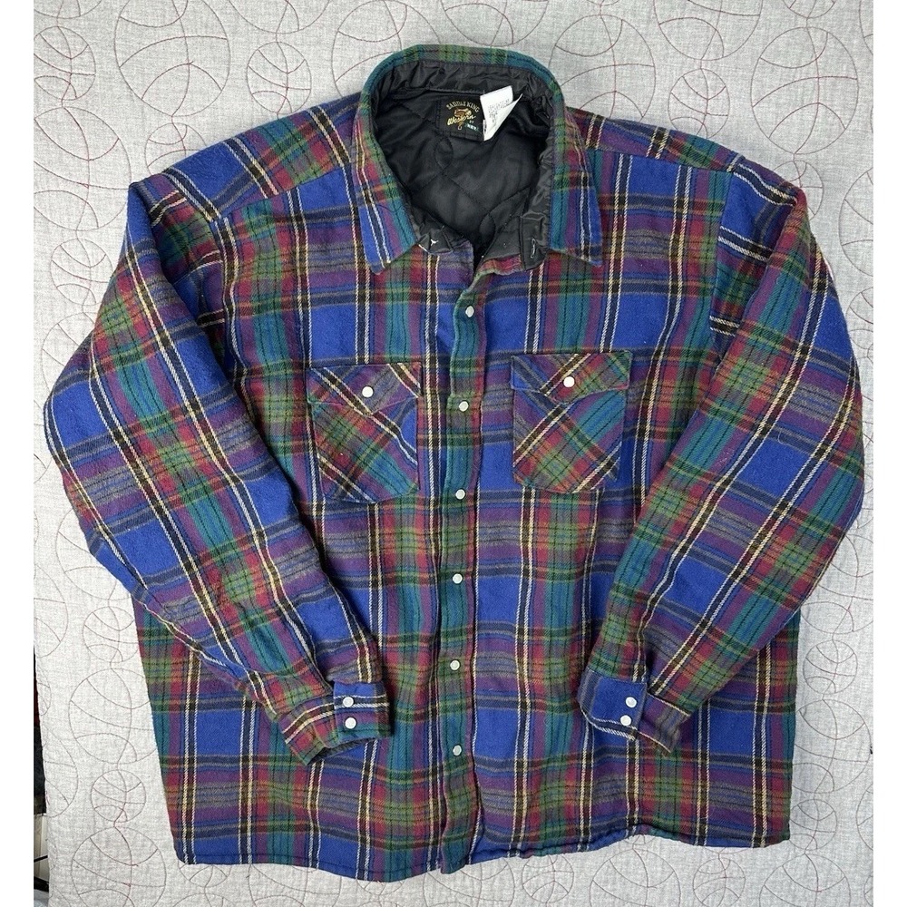 VTG Saddle King Western‎ Pearl Snap Insulated Flannel Shirt Jacket / 3XL Tall